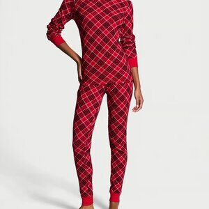Victoria's Secret Thermal Long Pajama Set Red Plaid (Size M)